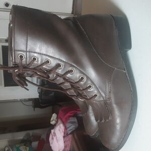 Coasters Brown Vegan Leather Lace Up Roper Like Western Boots Sz 7.5